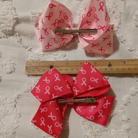 🩷 BREAST CANCER Glitter RHINESTONES HAIR BOWS (2) NEW - Picture 6 of 9